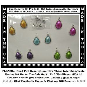 NEW Pearl Teardrop Charm Acrylic Interchangeable Earrings 5 Pairs In 1 Set